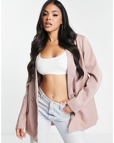 Missguided Blazer à double boutonnage - fines rayures s - Rose