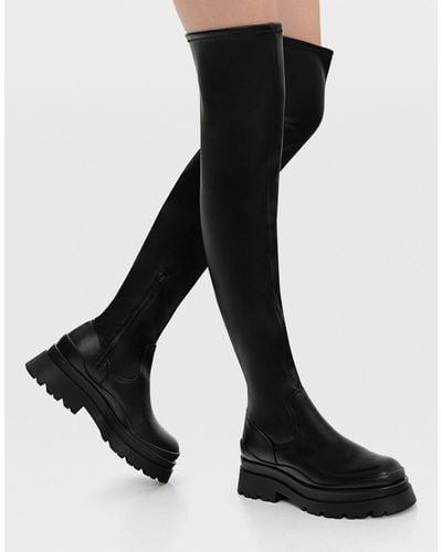 Stradivarius High Leg Chunky Pull-on Chelsea Boots - Black