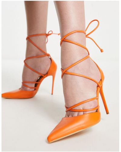 Truffle Collection Tubular Tie Leg Pointed Stiletto Heeled Shoes - Orange