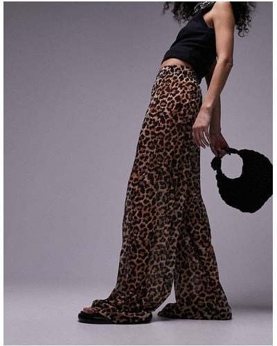 TOPSHOP Leopard Print Crinkle Trouser - Black
