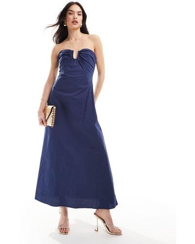 Bardot Bandeau Poplin Maxi Dress - Blue