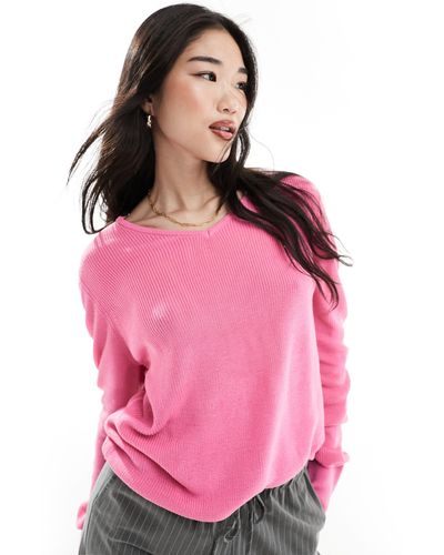 Stradivarius V Neck Knit Jumper - Pink