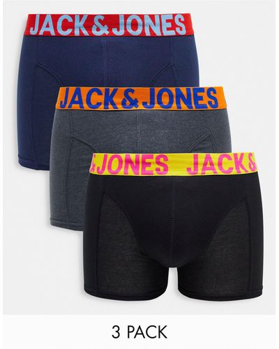 Jack & Jones 3 Pack Trunks With Contrast Colour Waist Band - Blue
