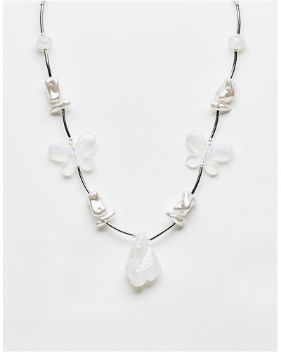 Reclaimed (vintage) Unisex-halskette mit perlen und mondsteindetails - Weiß