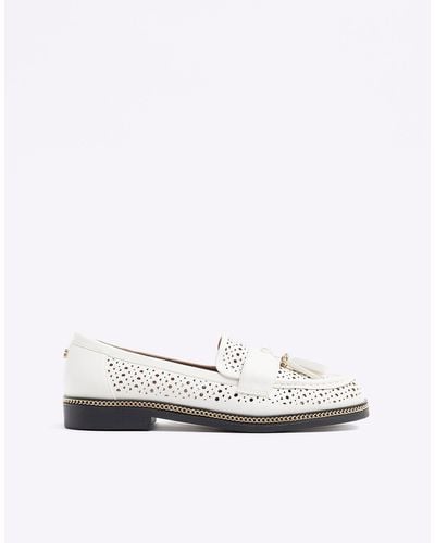River Island Cut Out Tassel Loafers - White
