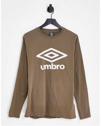 Umbro T-shirt Met Groot Logo, Bies En Lange Mouwen - Grijs