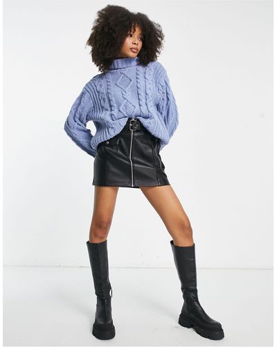 Monki Chunky Knitted Polo Neck Sweater - Blue