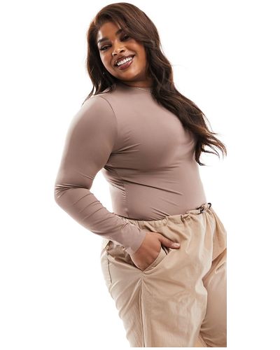 ASOS Curve All Day Smoothing Body With Long Sleeves - Brown