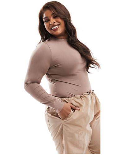 ASOS Curve - all day - body effet lissant à manches longues - taupe - Marron