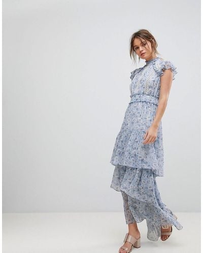 Forever New Tiered Maxi In Floral Print - Blue