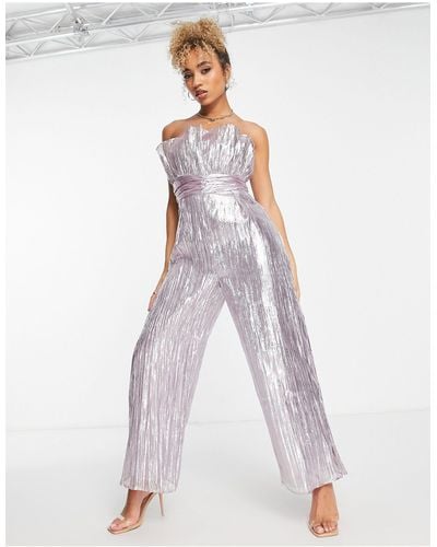 Collective The Label Exclusive Ruched Waist Bandeau Metallic Jumpsuit - White