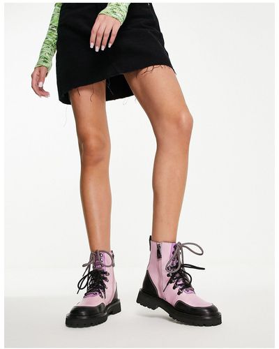 ASRA Bundy Lace Up Flat Ankle Boots - Pink