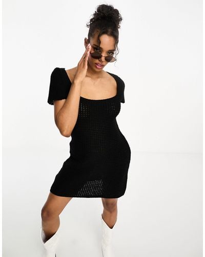 ASOS Crochet Mini Dress With Square Neck - Black