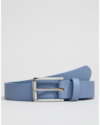 ASOS Wedding Faux Leather Slim Belt In Light Blue