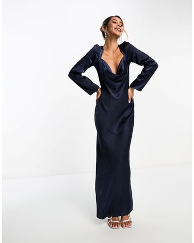 ASOS Satin Maxi Dress With Cowl Neck And Backless Detail - Blue