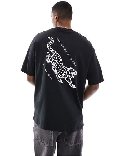 SELECTED Oversized T-shirt With Japanese Tiger Back Print - Black