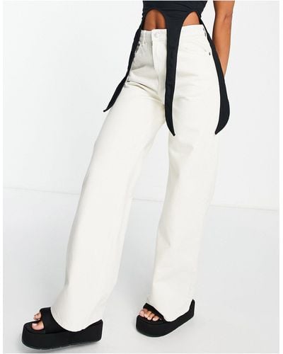 Weekday Ace - jean large à taille haute en coton - écru teinté - stone - Blanc