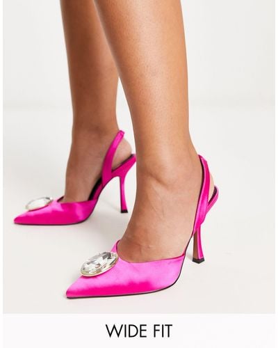 ASOS Wide Fit Patron Embellished Slingback High Heeled Shoes - Pink