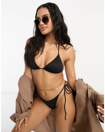 South Beach Mix & match - top bikini a triangolo a coste, colore - Nero