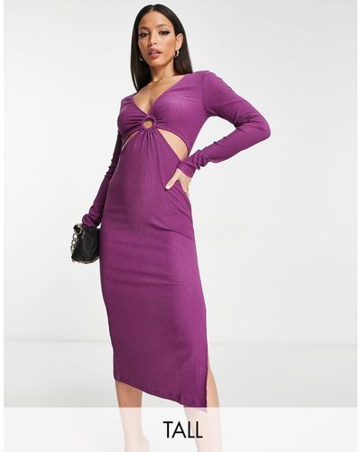 Pieces Exclusive Cut Out Ring Detail Midi Dress - Purple