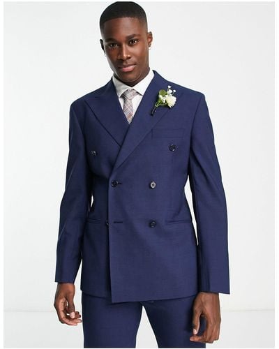 Noak Premium Wool-rich Slim Double-breasted Suit Jacket - Blue