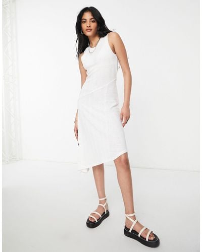 ASOS Textured Sleeveless Seam Detail Midi Dress - White