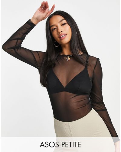 ASOS Asos design petite – langärmliger netzstoff-body - Schwarz