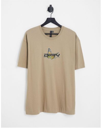 Good For Nothing T-shirt oversize color pietra con grafica stampata di farfalla - Neutro