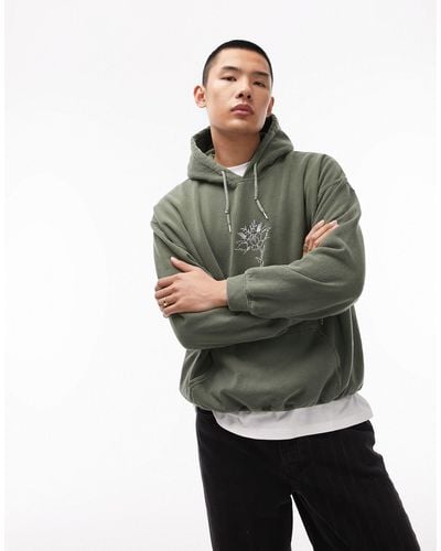 TOPMAN Oversized Fit Hoodie With Rose Tattoo - Green