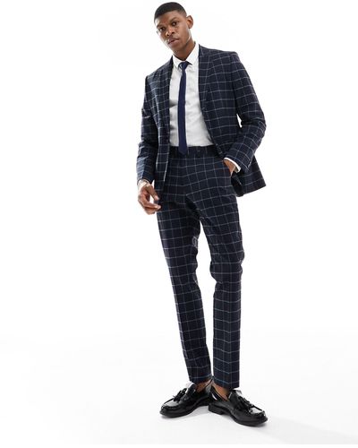 ASOS Skinny Windowpane Check Suit Trouser - Blue