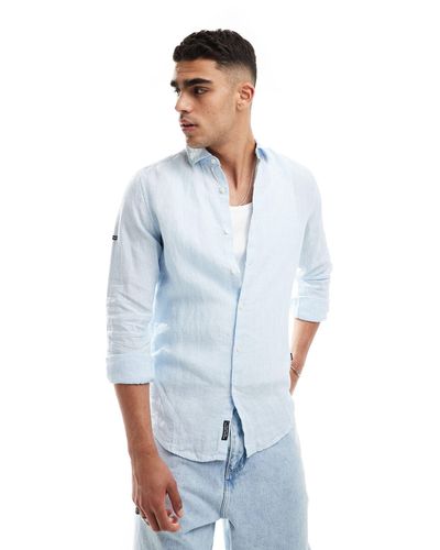 Superdry Casual Linen Long Sleeve Shirt - Blue