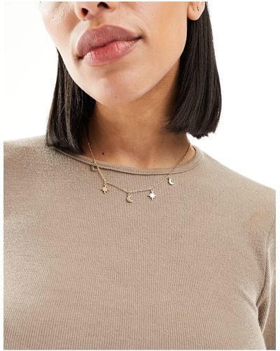 ASOS Necklace With Celestial Charms - Brown
