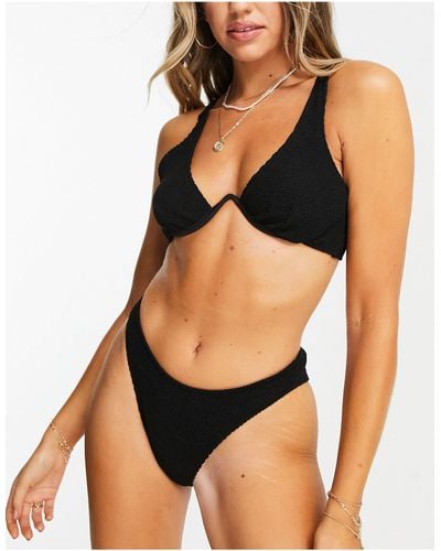 ASOS Mix And Match Crinkle V Wire Bikini Top - Black