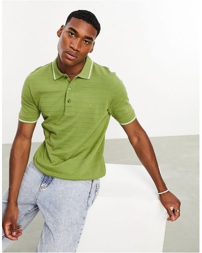 Farah Kingston Pique Stripe Polo Shirt - Green