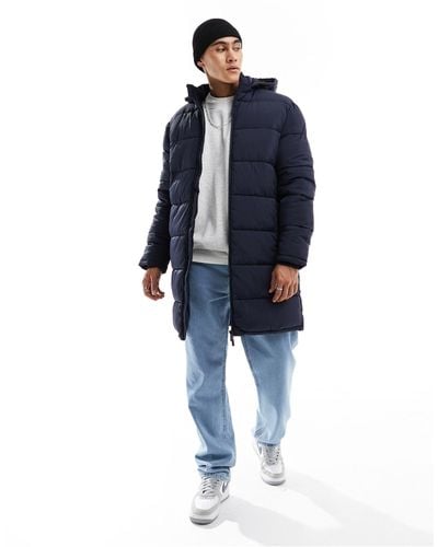 SELECTED Longline Puffer Jacket With Hood - Blue