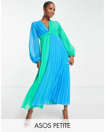 ASOS Asos Design Petite Textured Twist Front Pleated Midi Dress - Blue