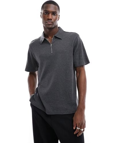 Another Influence Co-ord Textured Jersey Zip Polo - Gray