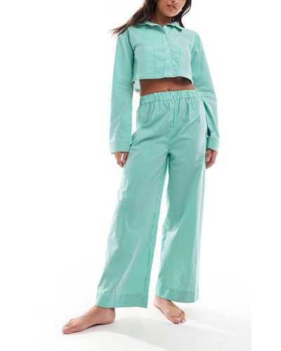 Luna Pantaloni del pigiama oversize verdi a righe - Verde