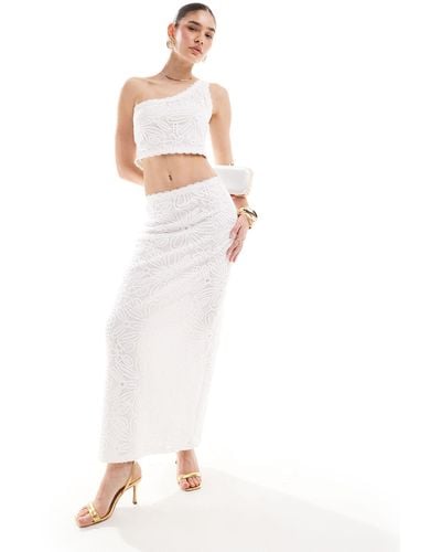 4th & Reckless Broderie Lace Maxi Skirt Co-ord - White