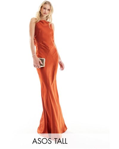 ASOS Asos Design Tall Satin Square Neck Maxi Dress With Cowl Back Detail - Orange