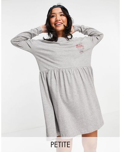 Noisy May Jersey Smock Dress With Collegiate Motif - Grey
