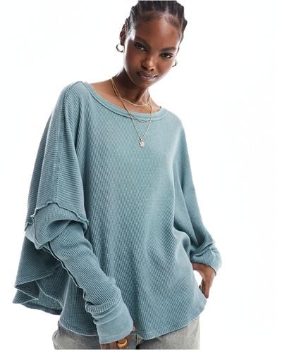 Free People Soft Scoop Neck Long Sleeve Slouchy Top - Blue