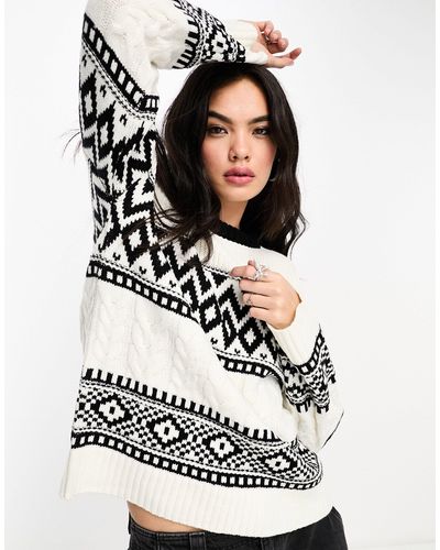 Brave Soul Fantsia Printed Jumper With Wide Sleeves - White