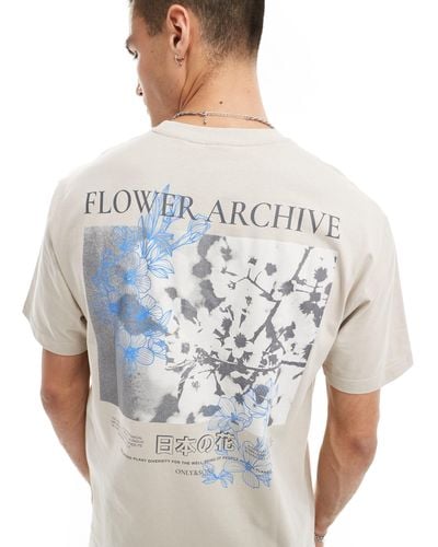 Only & Sons Relaxed Fit T-shirt With Botanical Back Print - Blue