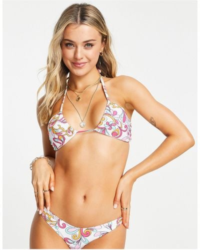 New Look Top bikini con stampa floreale astratta e spalline incrociate - Multicolore