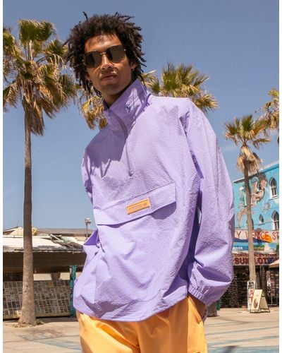 adidas Originals 'summer Club' Quarter Zip Seersucker Windbreaker Jacket - Purple