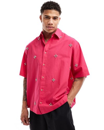 ASOS Revere Shirt With Embellishment - Red