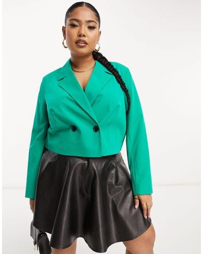 Simply Be Cropped Blazer - Green