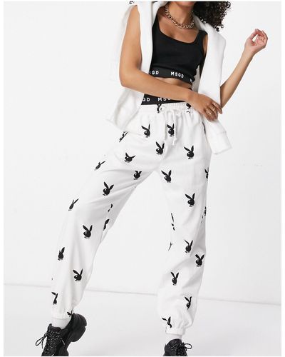 Missguided Playboy Co-ord Oversized jogger With Bunny Print - White