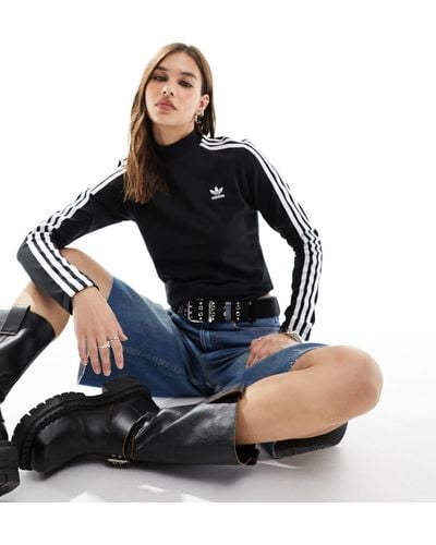 Adidas originals black three stripe cheap high neck sweatshirt